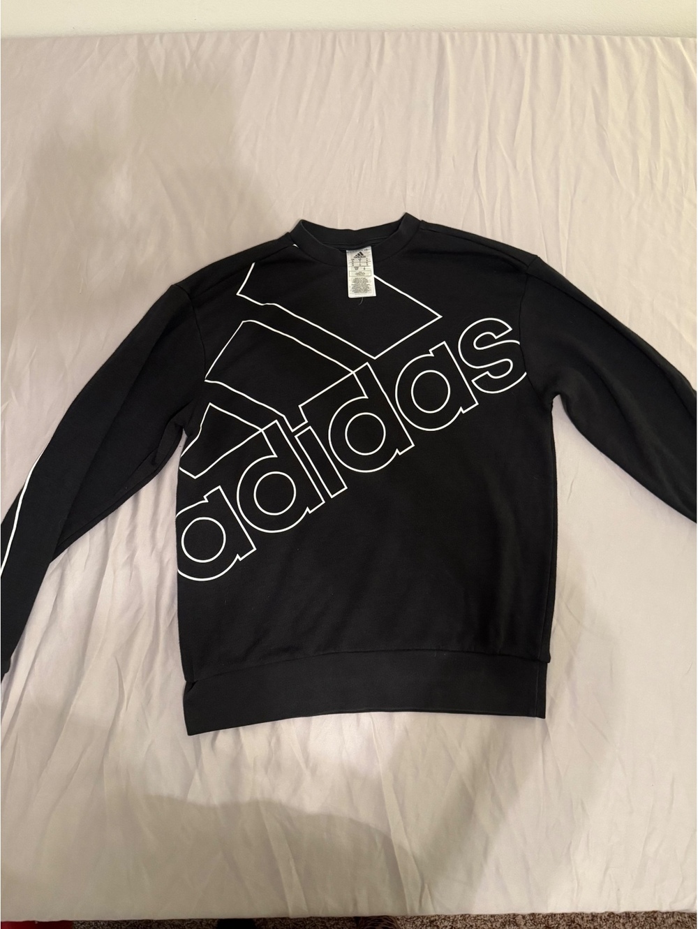 Adidas Black Crewneck Sweatshirt with White Logo and Piping, Size Small